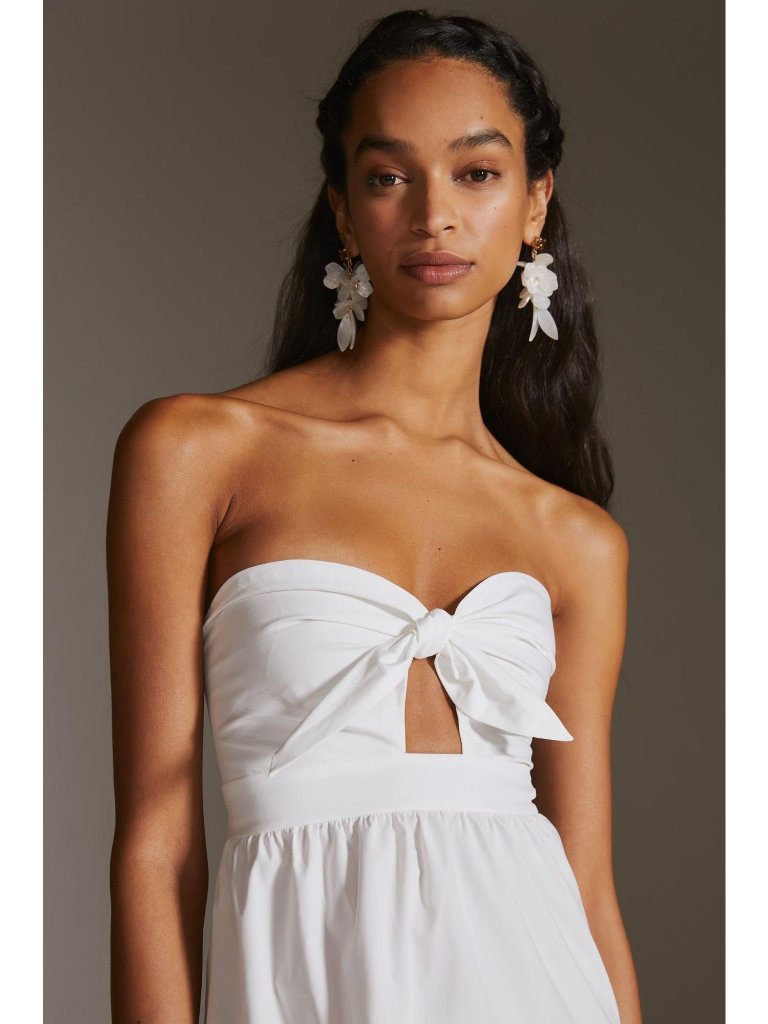 Blue Tassel For Anthropologie White Strapless Tie Front Midi Dress